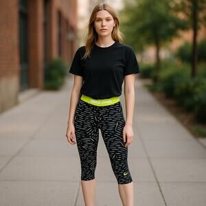 Women’s Nike Printed cropped Activewear Leggings Neon Green Black White Small